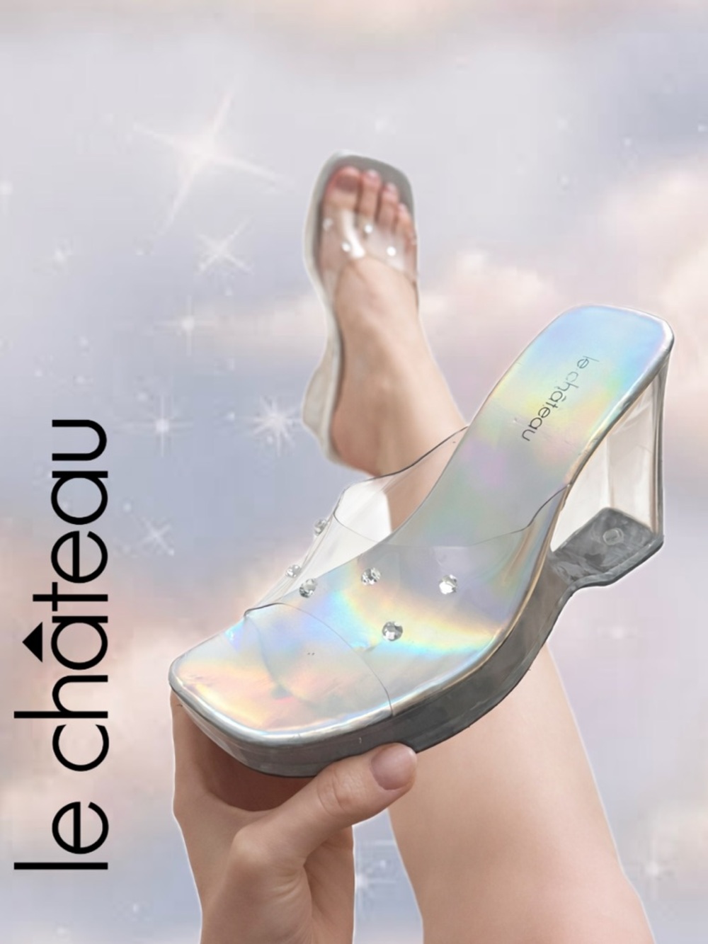 ✨ Le Château Vintage Clear Wedge Mules